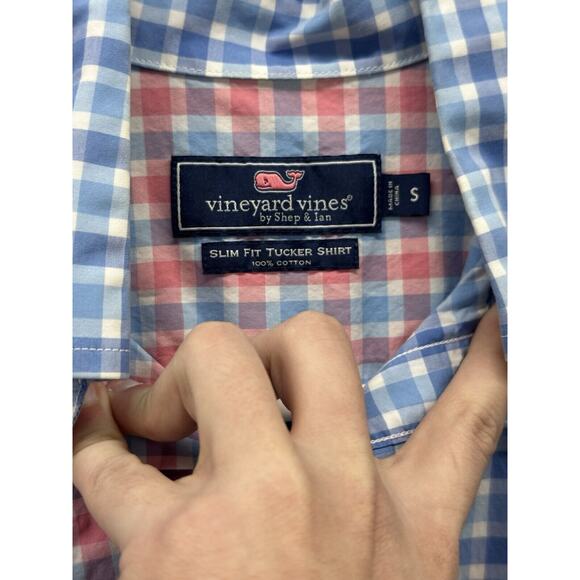 Vineyard Vines Shirt Mens Small Pastel Colorblock Plaid Slim Fit Tucker Gingham - Picture 2 of 5